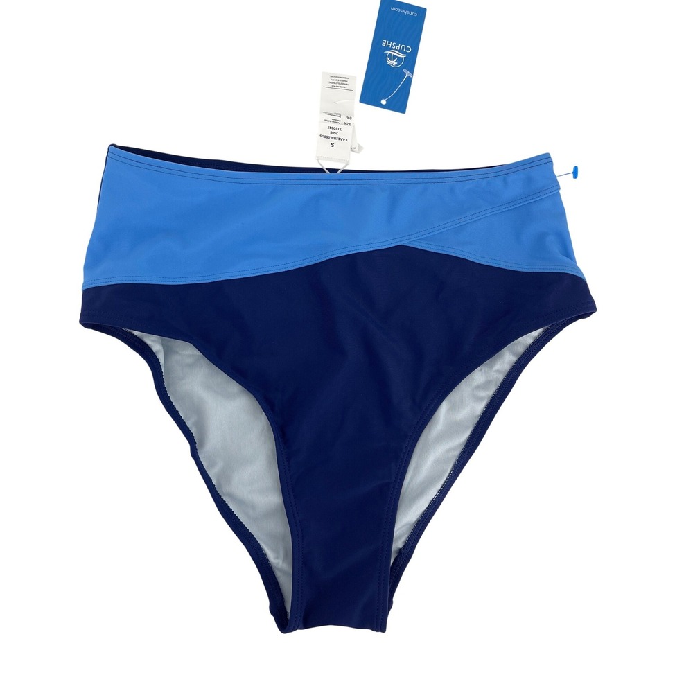 Cupshe Womens‎ Blue Colorblock High Waisted Bikini Bottom Swim Brief S NEW